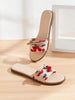 Solezae Women Cherry Fruit Print Slip-On Open Toe Everyday Summer Dreamy Cute PU Flat Sandals